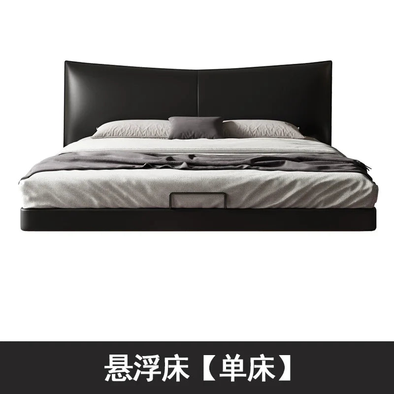Black Leather Italian King Size Bed Frame