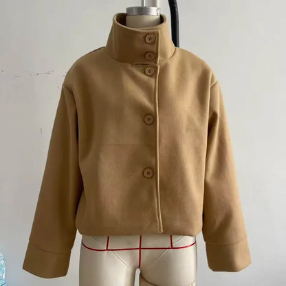 Women's Stand Collar Wool-Blend Coat