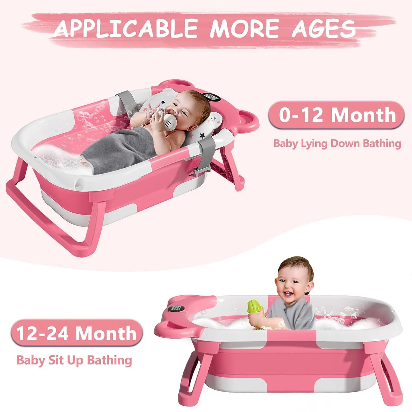 Portable Collapsible Baby Bathtub with Thermometer
