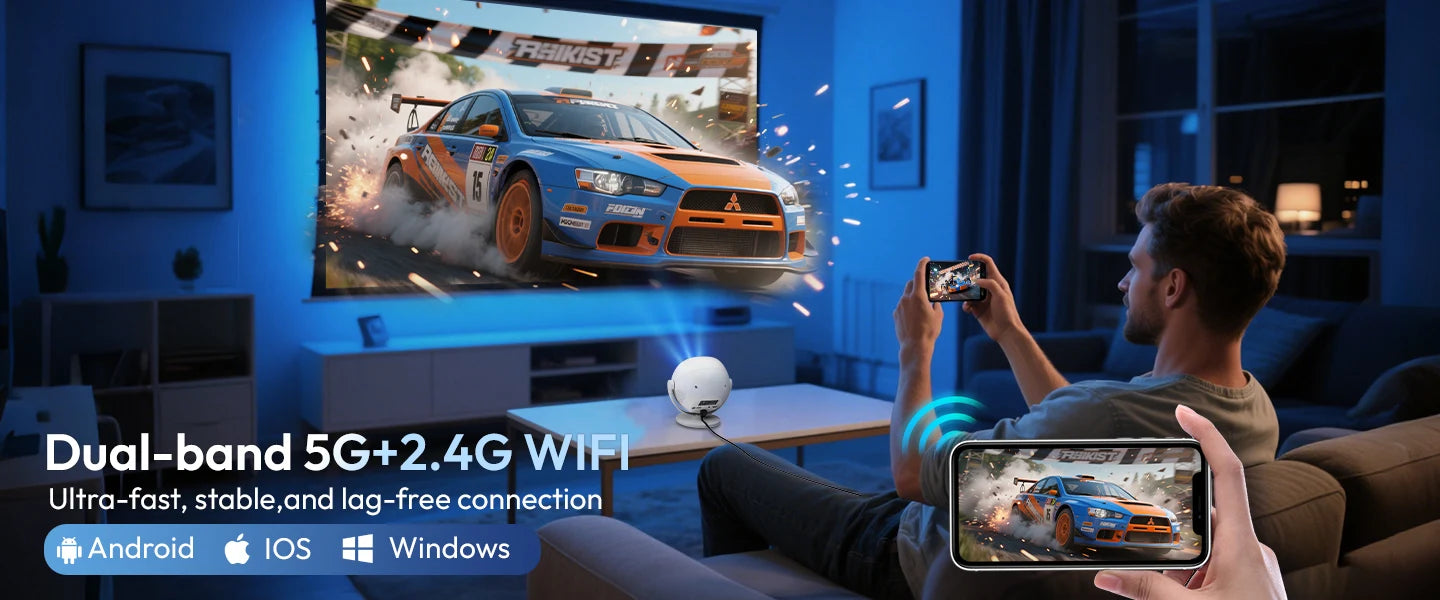 XGODY 350 ANSI Lumens 4K Portable Android Projector with WiFi 6, Bluetooth, & 50% Zoom