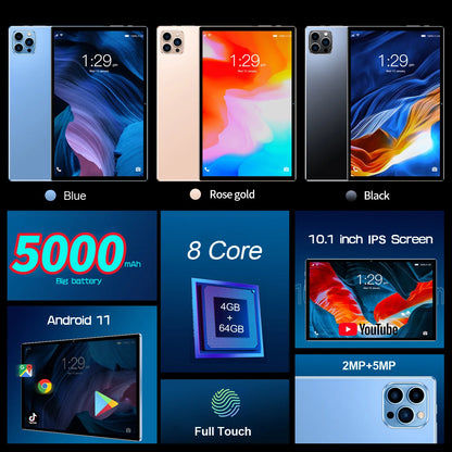 P37 Global Version 10.1 Inch Tablets Octa Core Android 11, 4GB+64GB,