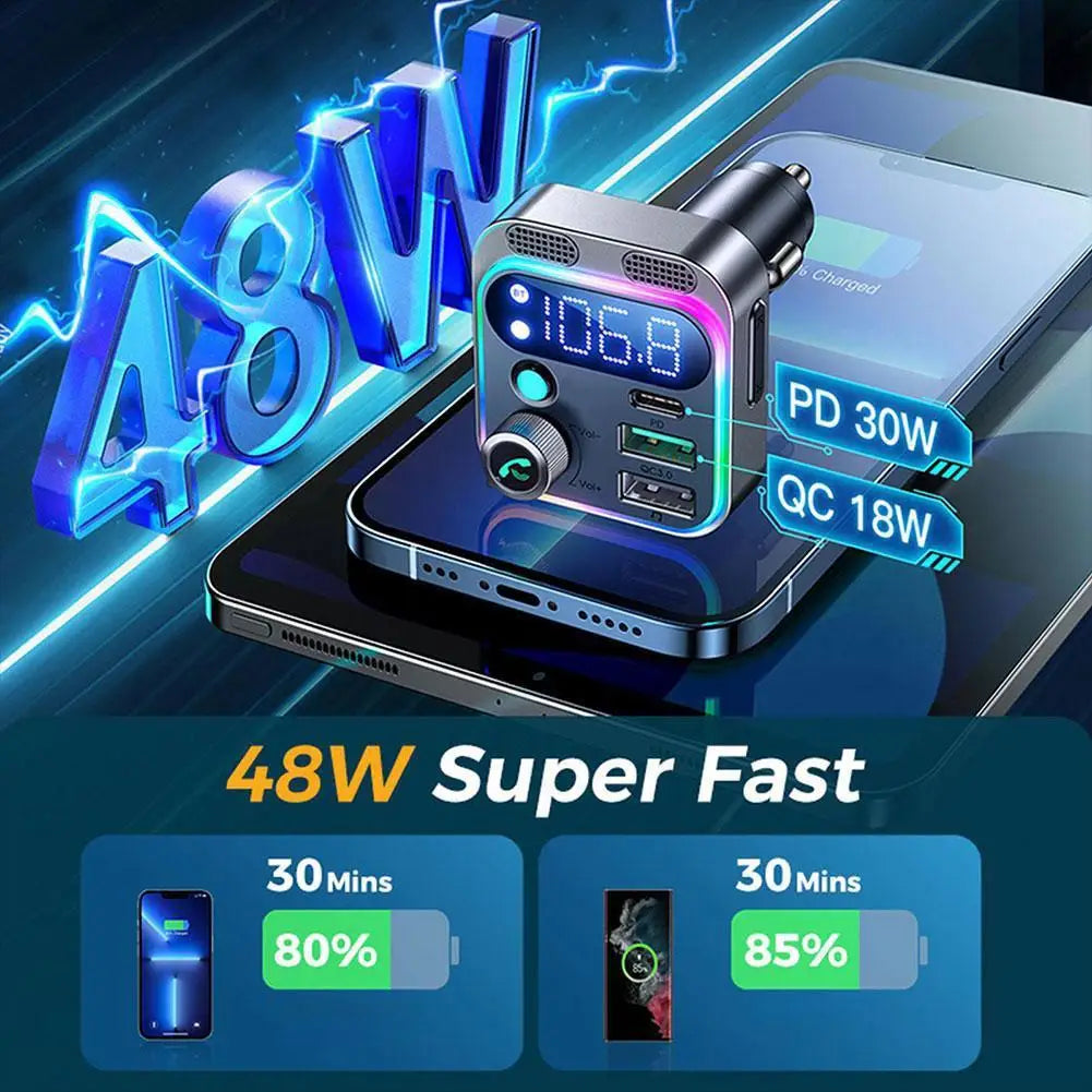 Bluetooth 5.3 FM Transmitter with 48W Fast Charging