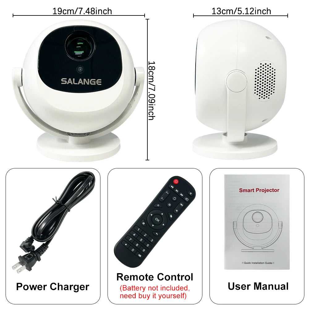 Salange Native 1080P 340ANSI 4K Mini Projector Andorid TV11.0 P360 360°