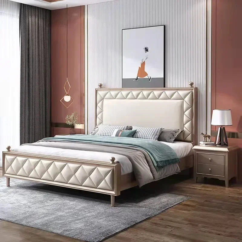 Simple modern American light luxury double master bedroom bed gold soft bed