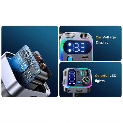 Bluetooth FM Transmitter, 48W Fast Charging, Hands-Free Calling, MP3 Playback