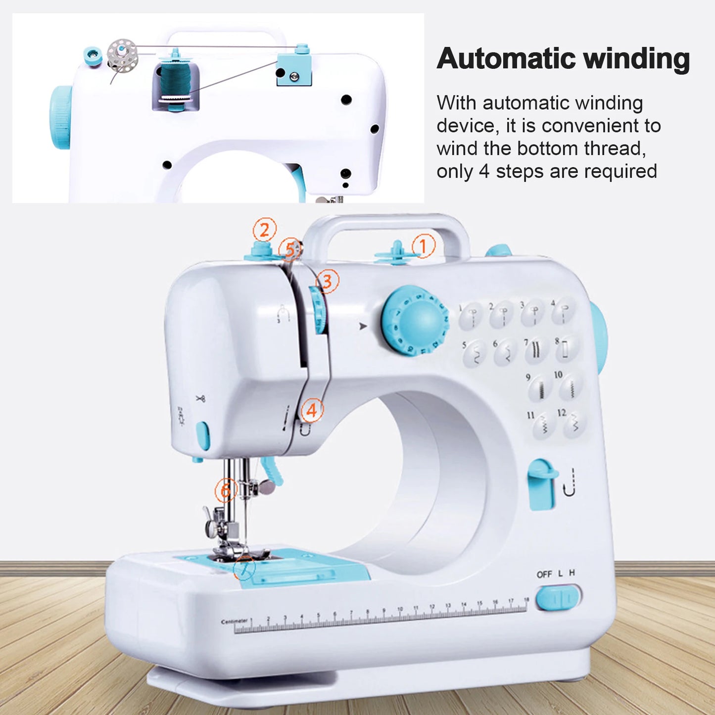 Portable Sewing Machine |12 Stitch Types, Horizontal Rotary Shuttle &amp; Metal Hook