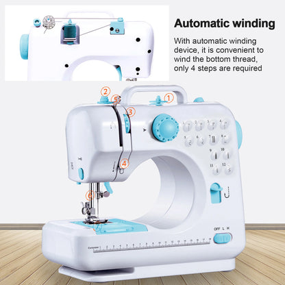 Portable Sewing Machine |12 Stitch Types, Horizontal Rotary Shuttle &amp; Metal Hook