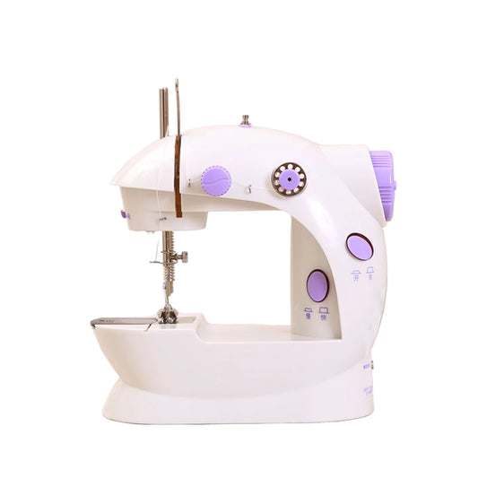 White and purple sewing machine on a light background