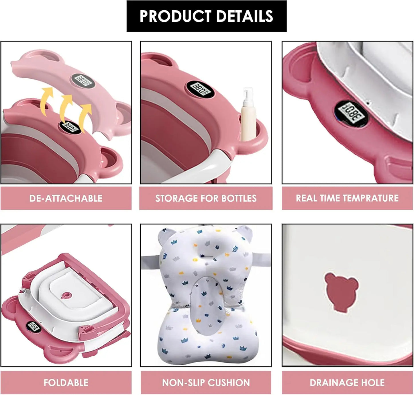 Portable Collapsible Baby Bathtub with Thermometer