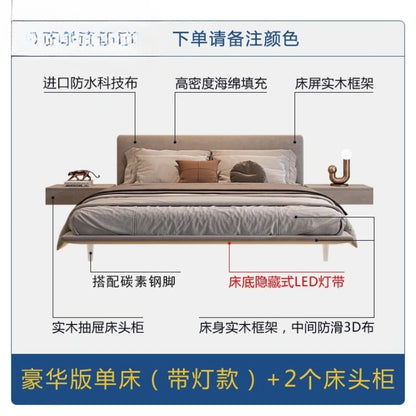 king size bedroom Suspended bed headboard twin wooden Technology cloth twin Double bed frames lamp cama matrimonial furniture