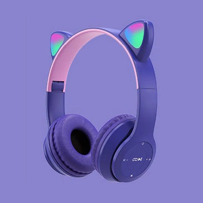 Cat Ear Headphones with LED Glow Lights | Wireless Bluetooth Over-Ear Headset