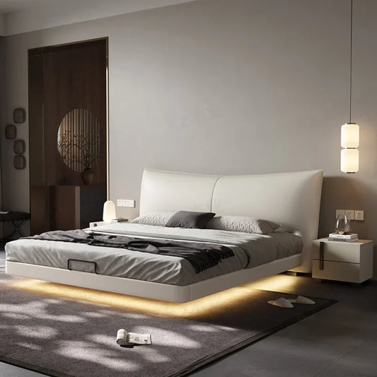 Black Leather Italian King Size Bed Frame