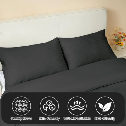 Good Nite King Duvet Cover Set - 200TC Stripe Pattern, Zipper Closure & Corner Ties