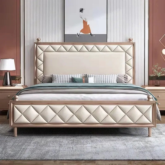 Simple modern American light luxury double master bedroom bed gold soft bed