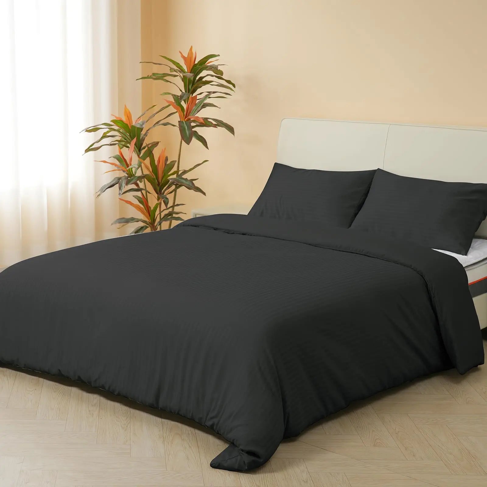 Good Nite King Duvet Cover Set - 200TC Stripe Pattern, Zipper Closure & Corner Ties