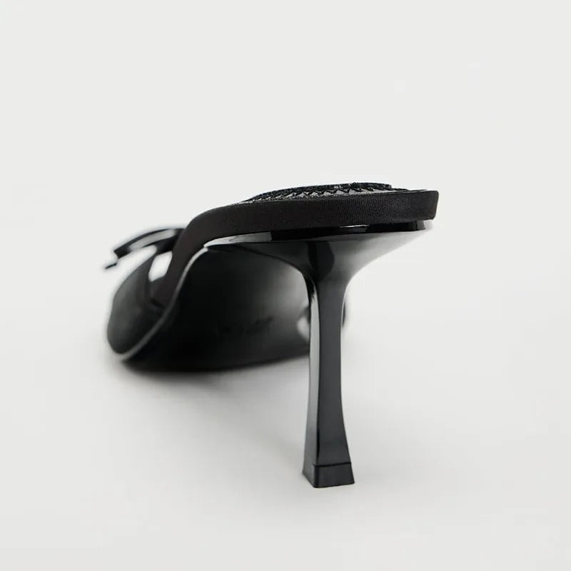 Heel Slippers Lace Mesh Bow Luxury