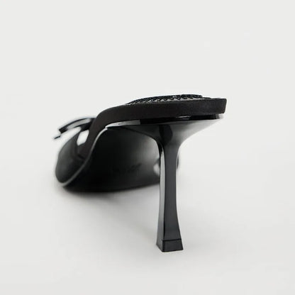 Heel Slippers Lace Mesh Bow Luxury