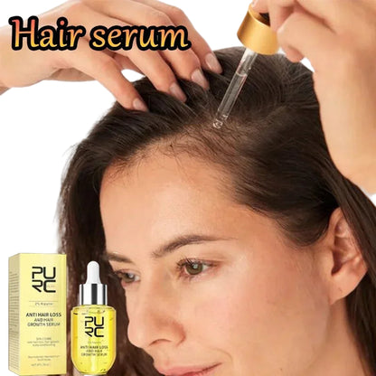 Person applying hair serum to their hair with a close-up of the product and packaging.