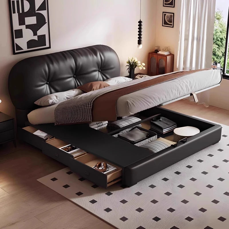 Modern Storage Bed | Cream-Colored Minimalist Design