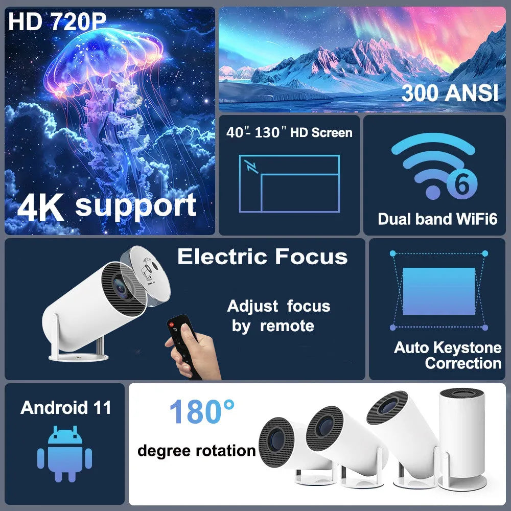 DITONG HY300 Plus Projector Android 4K 1280*720P Dual Wifi