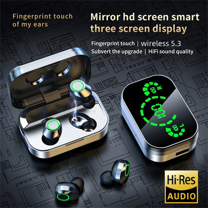 Wireless earphones with mirrored LED display, touch control,stereo in ear wireless earphones, suitable for IOS and Android