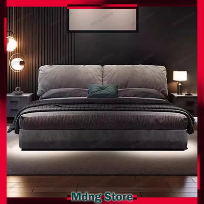 Minimalist European Double Bed Frame with Integrated Storage