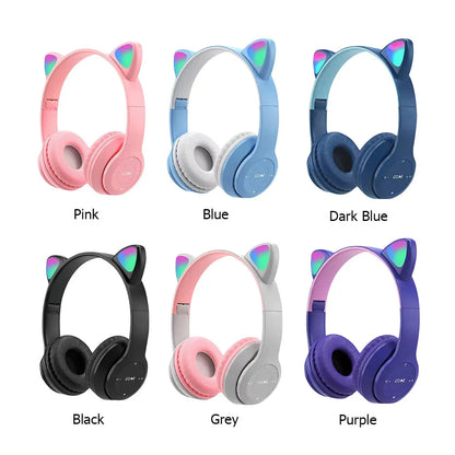 Cat Ear Headphones with LED Glow Lights | Wireless Bluetooth Over-Ear Headset
