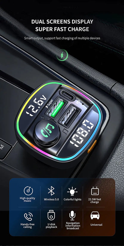 Bluetooth 5.0 FM Transmitter for Car, 22.5W Super Fast Charging & PD 20W Adapter