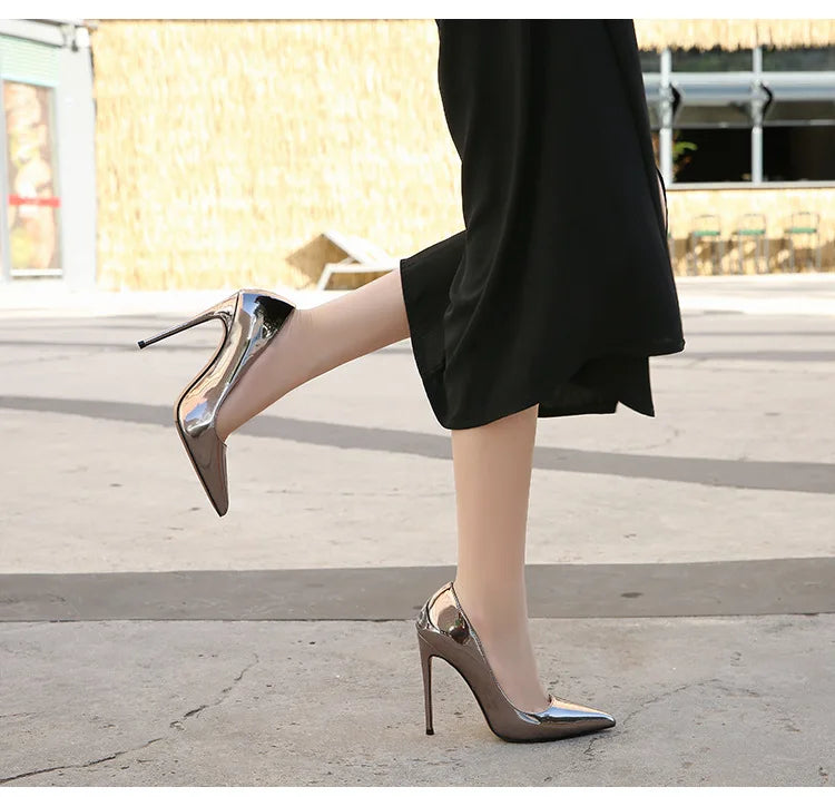 MAIERNISI Women's Elegant High Heel Pumps - 12cm Gold Pointed Toe Stilettos