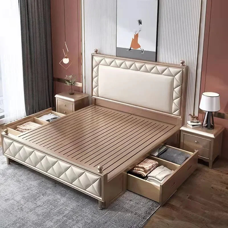 Simple modern American light luxury double master bedroom bed gold soft bed