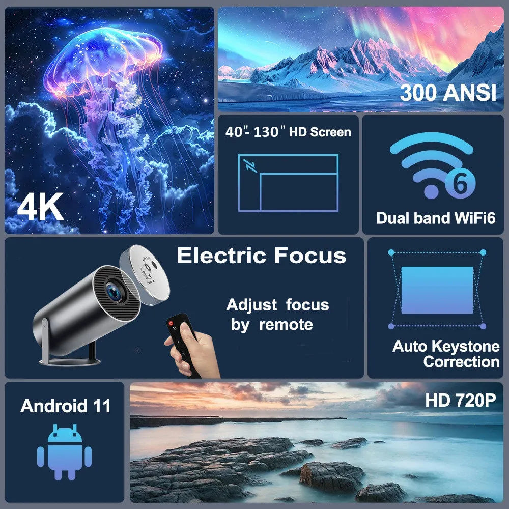 DITONG HY300 Plus HD Projector portatil 4K 1280x720P Android