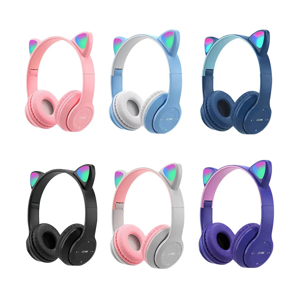Cat Ear Headphones with LED Glow Lights | Wireless Bluetooth Over-Ear Headset