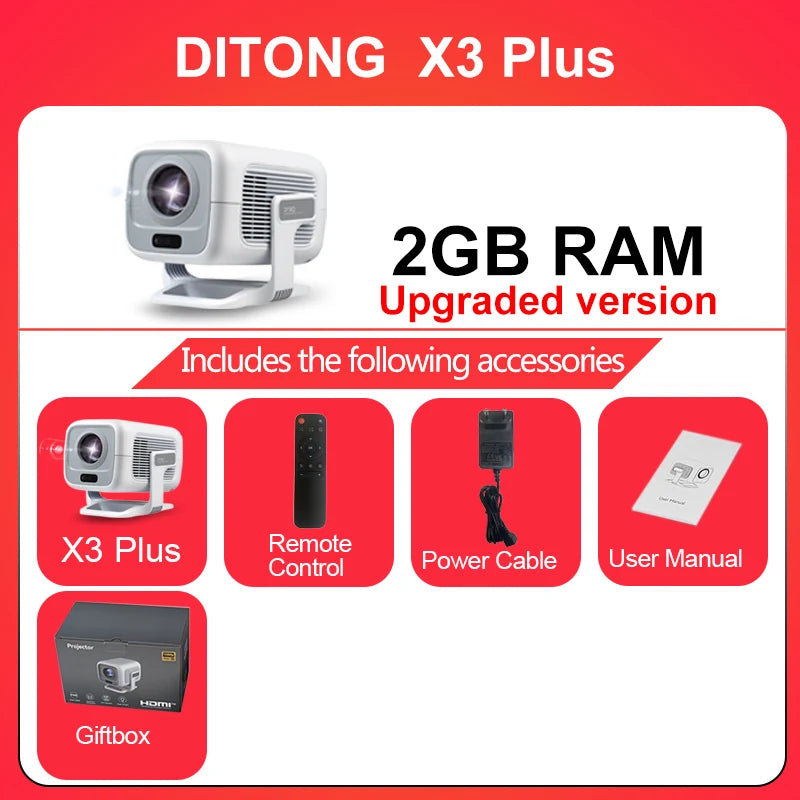DITONG X3Plus HD projector Native 1080P support 4K WIFI6 BT5.4