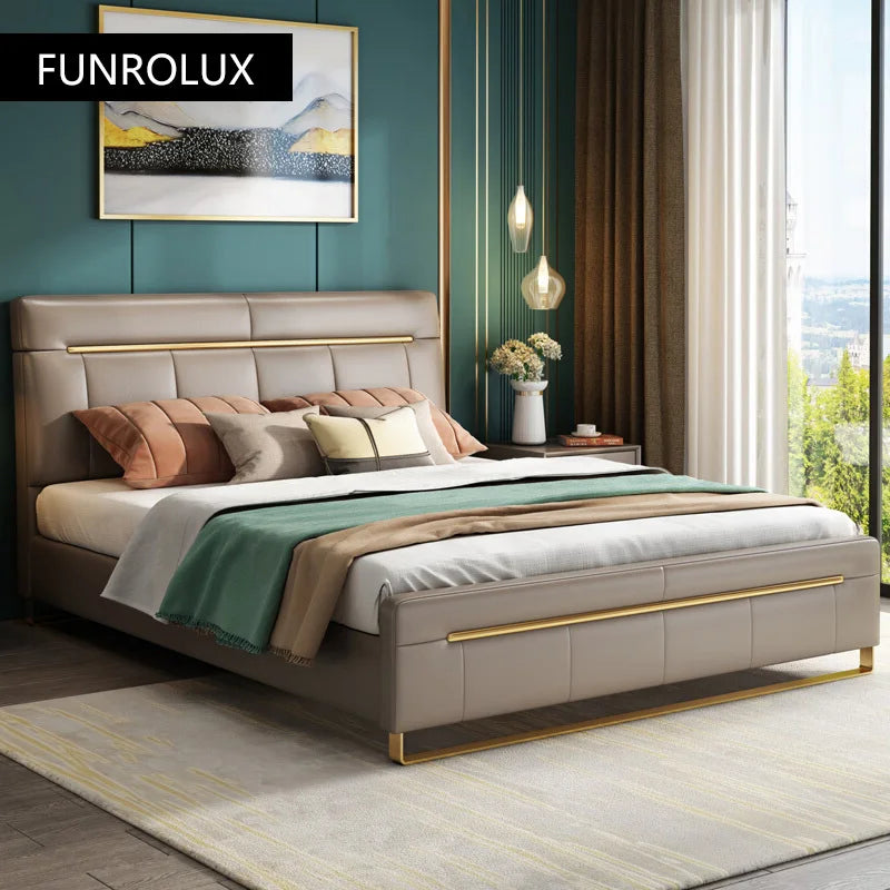 Modern bedroom  minimalist bed bedroom double bed1.8M master bedroom high box marriage bed leather art soft bed