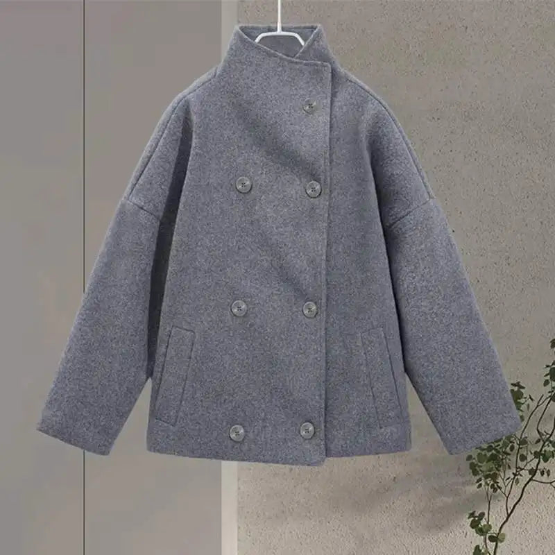 Women's Stand Collar Wool-Blend Coat