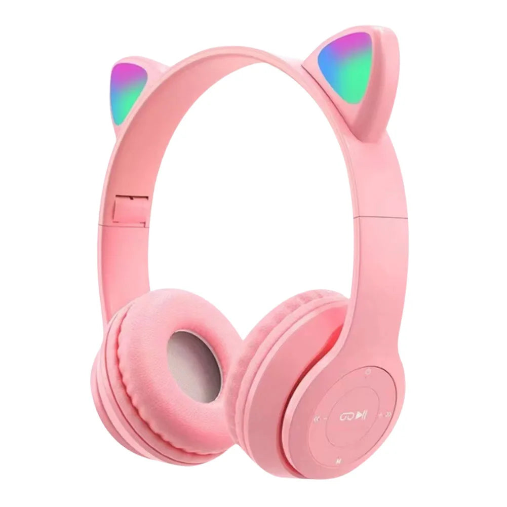 Cat Ear Headphones with LED Glow Lights | Wireless Bluetooth Over-Ear Headset