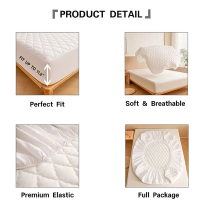 1PC Thicken Solid Color Checked Mattress Cover,Cotton-padded Breathable,Dust Proof,All SeasonsSuitable For The Bedroom,