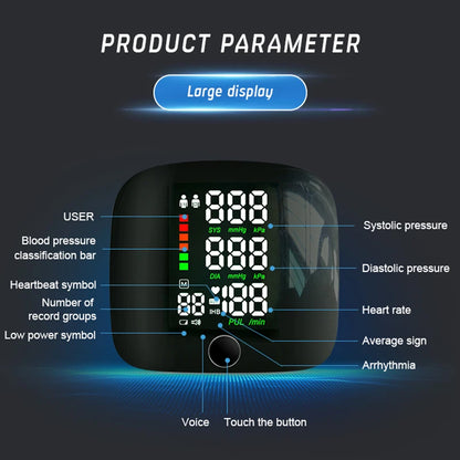 English Voice Activated Portable LED Wrist Blood Pressure Monitor