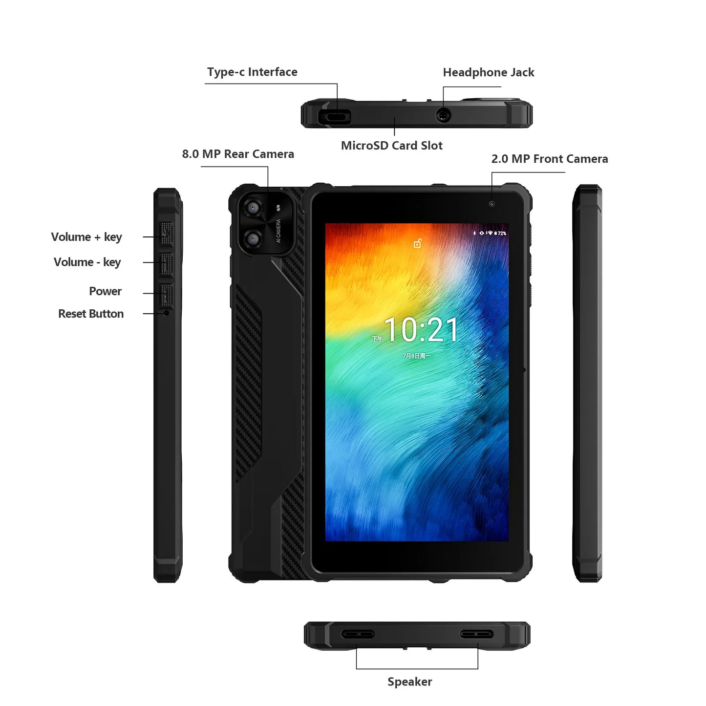 PRITOM Tablet 7" Android 14 Tablets, 8GB RAM(3+5GB Expand) 64GB ROM, A523 Octa-Core Processor, 5G WiFi+WiFi6, Dual Camera,Black