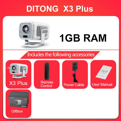 DITONG X3Plus HD projector Native 1080P support 4K WIFI6 BT5.4