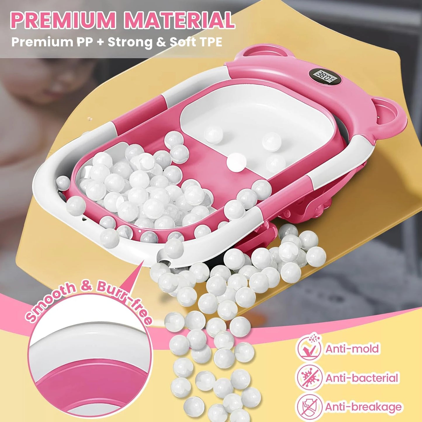 Portable Collapsible Baby Bathtub with Thermometer