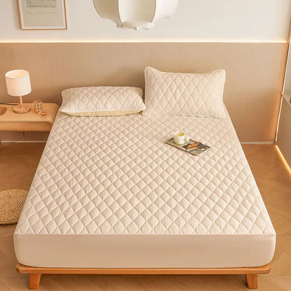 1PC Thicken Solid Color Checked Mattress Cover,Cotton-padded Breathable,Dust Proof,All SeasonsSuitable For The Bedroom,