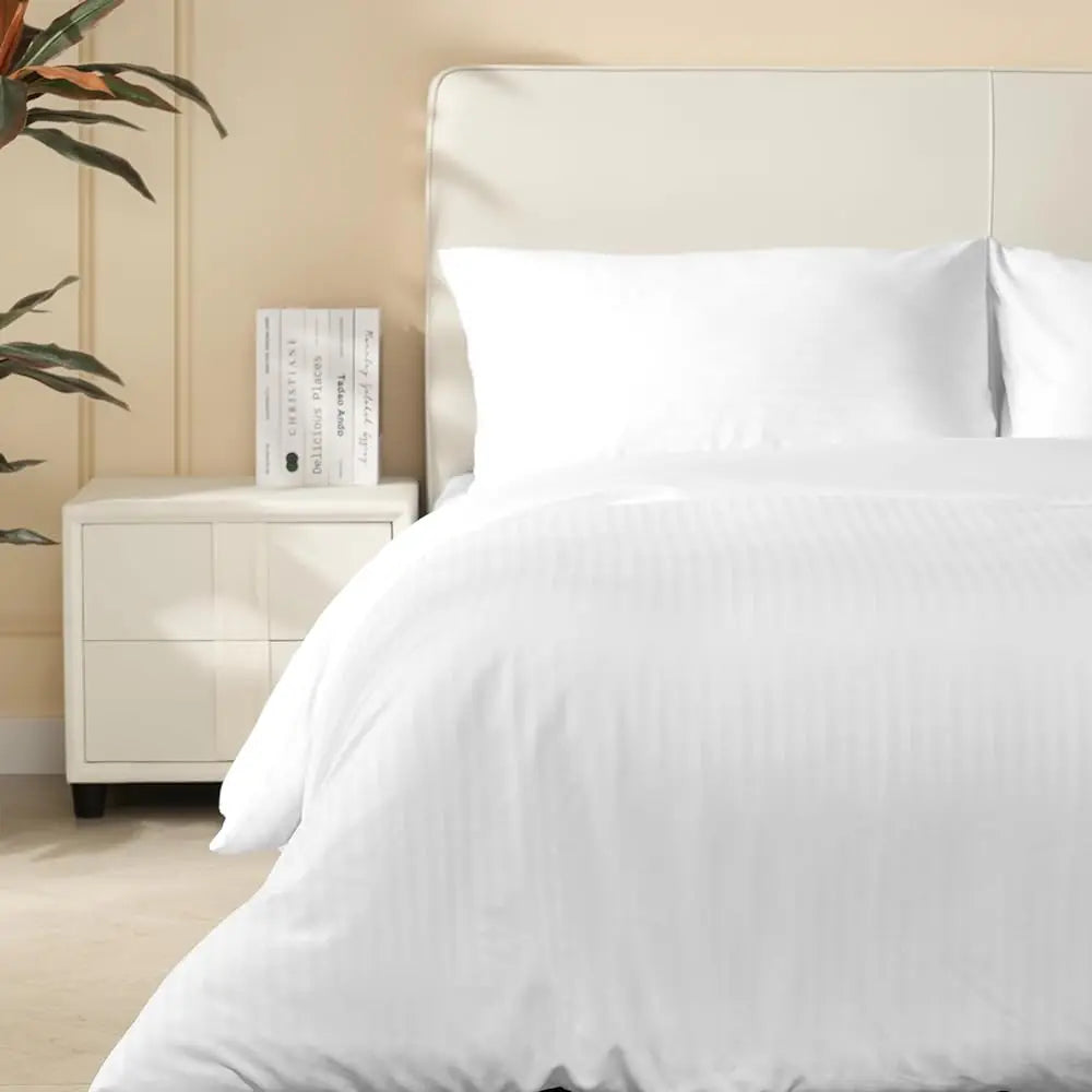 Good Nite King Duvet Cover Set - 200TC Stripe Pattern, Zipper Closure & Corner Ties