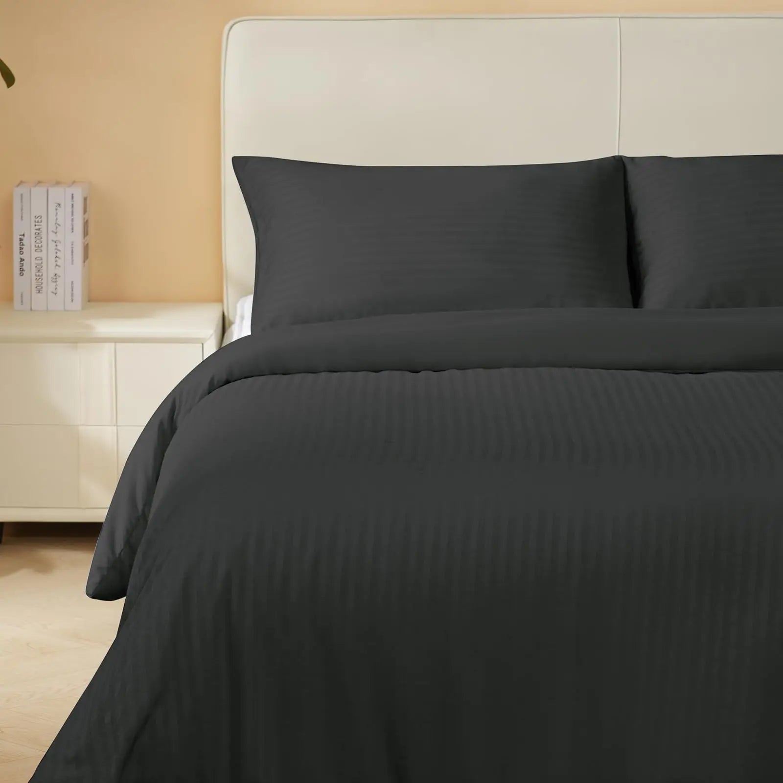 Good Nite King Duvet Cover Set - 200TC Stripe Pattern, Zipper Closure & Corner Ties