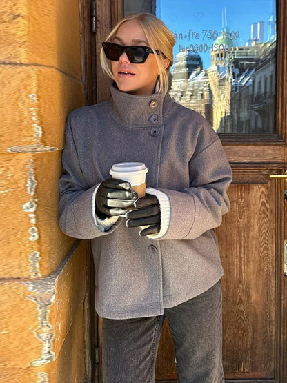 Women's Stand Collar Wool-Blend Coat