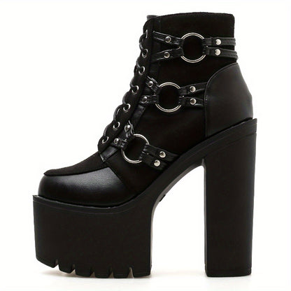 Women's Goth Motorcycle High Heel Boots