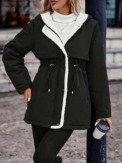 Women's Hooded Fleece Coat | Winter Jacket with Drawstring Waist