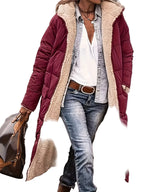 Women's Fleece-Lined Hooded Jacket | Long Winter Coat with Zipper Closure