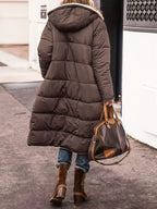 Women's Fleece-Lined Hooded Jacket | Long Winter Coat with Zipper Closure