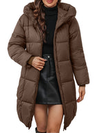 Long Hooded Winter Coat - Lightweight Jacket with Full Zip & Pockets